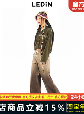 乐町工装渐变牛仔宽松时尚阔腿裤女牛仔裤C2HAD4152