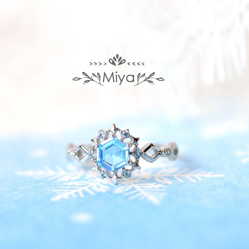 miya独家 冰雪奇缘x samanth* 联名款艾莎公主周边托帕石雪花戒指