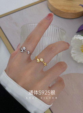 S925银微镶满钻郁金香戒指女轻奢高级感花朵食指戒小众设计