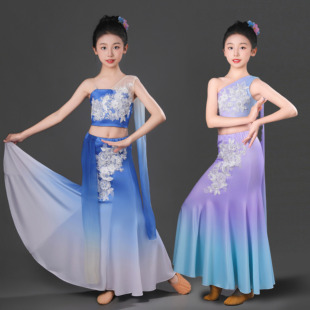 儿童傣族舞蹈服少儿彩云之南舞蹈服装孔雀舞演出服女艺考表演服装