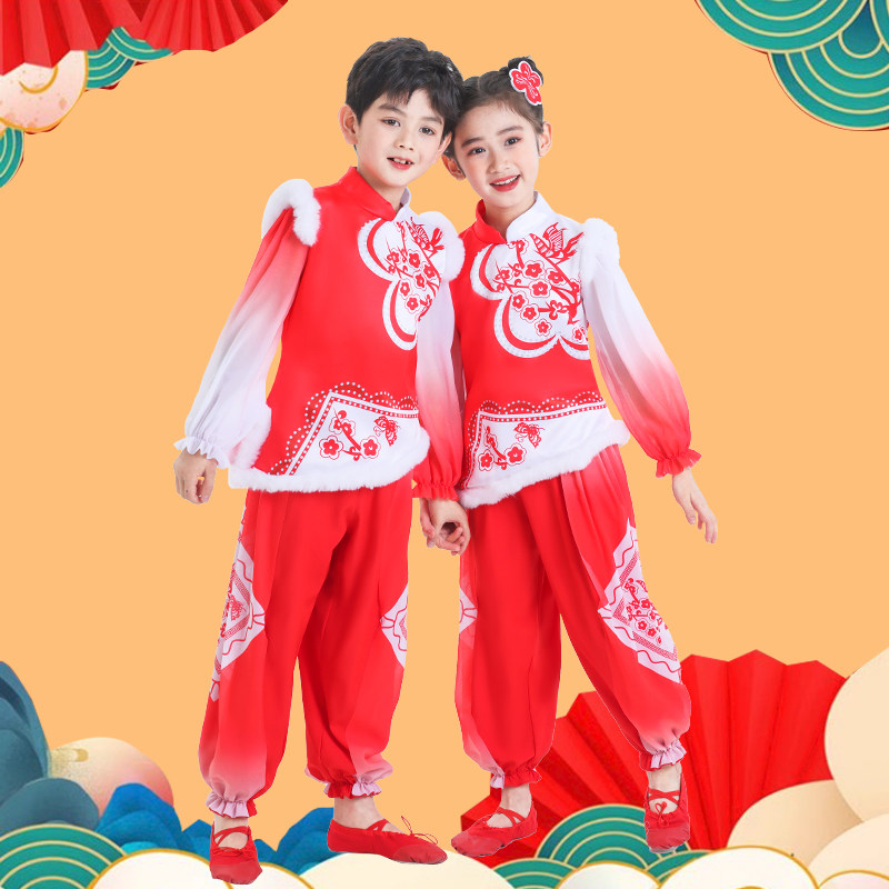 六一儿童喜庆表演出服中国风开门红打鼓服幼儿园男女童太平鼓舞服
