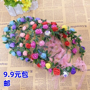 花环头花新娘头环头饰绿叶12朵花经典公园古镇地摊活动发饰森女头