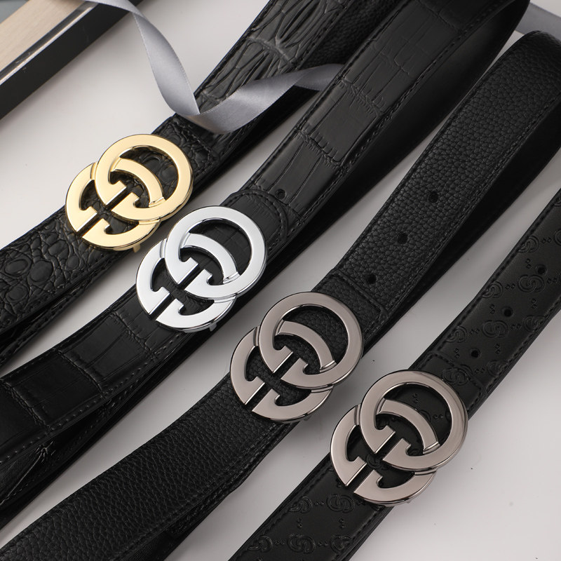 新款双G皮带男士真皮平滑扣休闲时尚年轻人牛皮酷奇ins韩版裤腰带