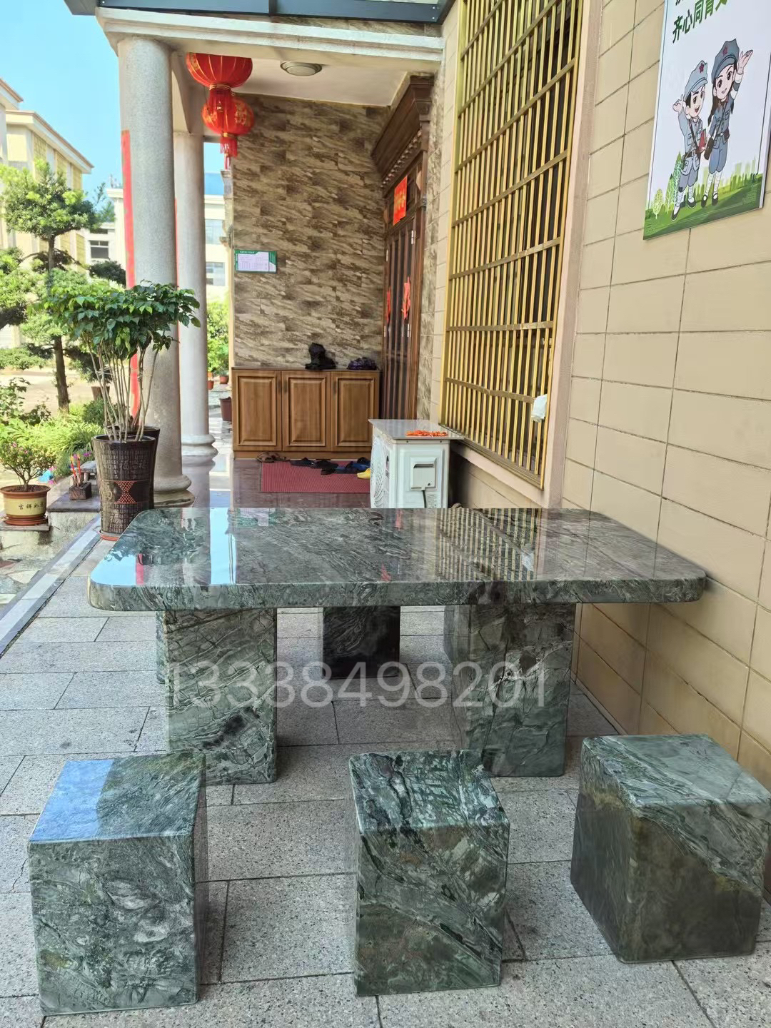 四大名玉九龙壁石桌石凳摆件室外