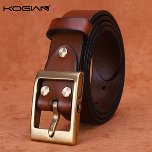 FC4纯铜扣真牛皮皮带复古休闲正宗加厚头层牛皮手工腰带男士针扣