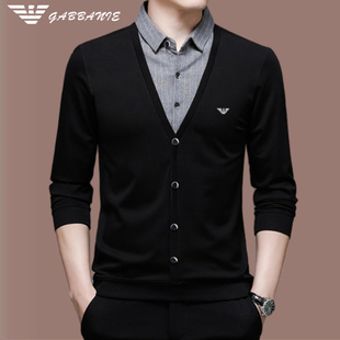 阿玛尼亚男士 奇 长袖 t恤假两件打底衫 领上衣 2025春季 休闲衬衫 新款