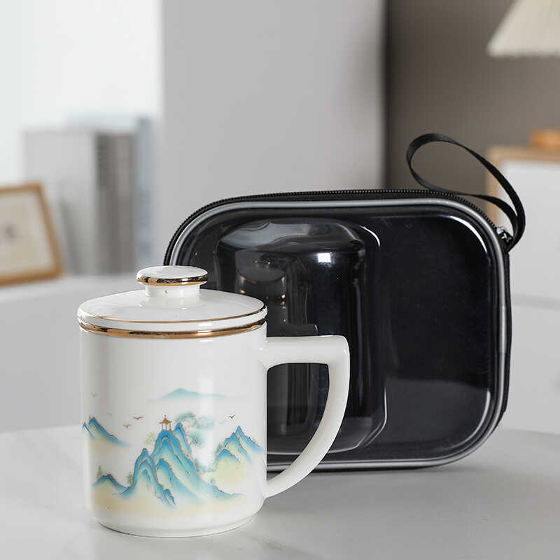 陶瓷水杯办公杯旅行茶水分离器过滤杯子教师节送老师礼物礼盒套装