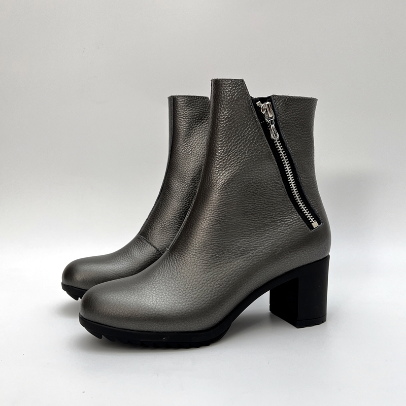柔软牛皮短靴双拉链舒适久穿不累