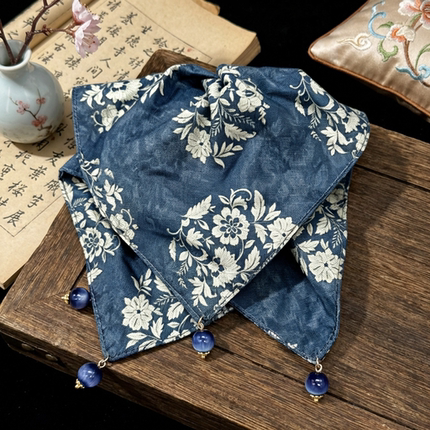 新中式藏青色方巾大肠发圈女高级古典国风旗袍汉服头绳低马尾发圈