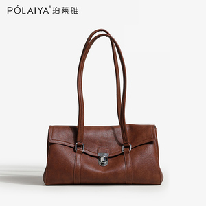POLAIYA/珀莱雅原创真皮托特包包2023新款潮复古通勤单肩手提女包