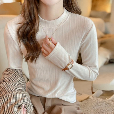 德绒立领打底衫女气质内搭秋冬高级感纯色长袖t恤修身上衣可外穿