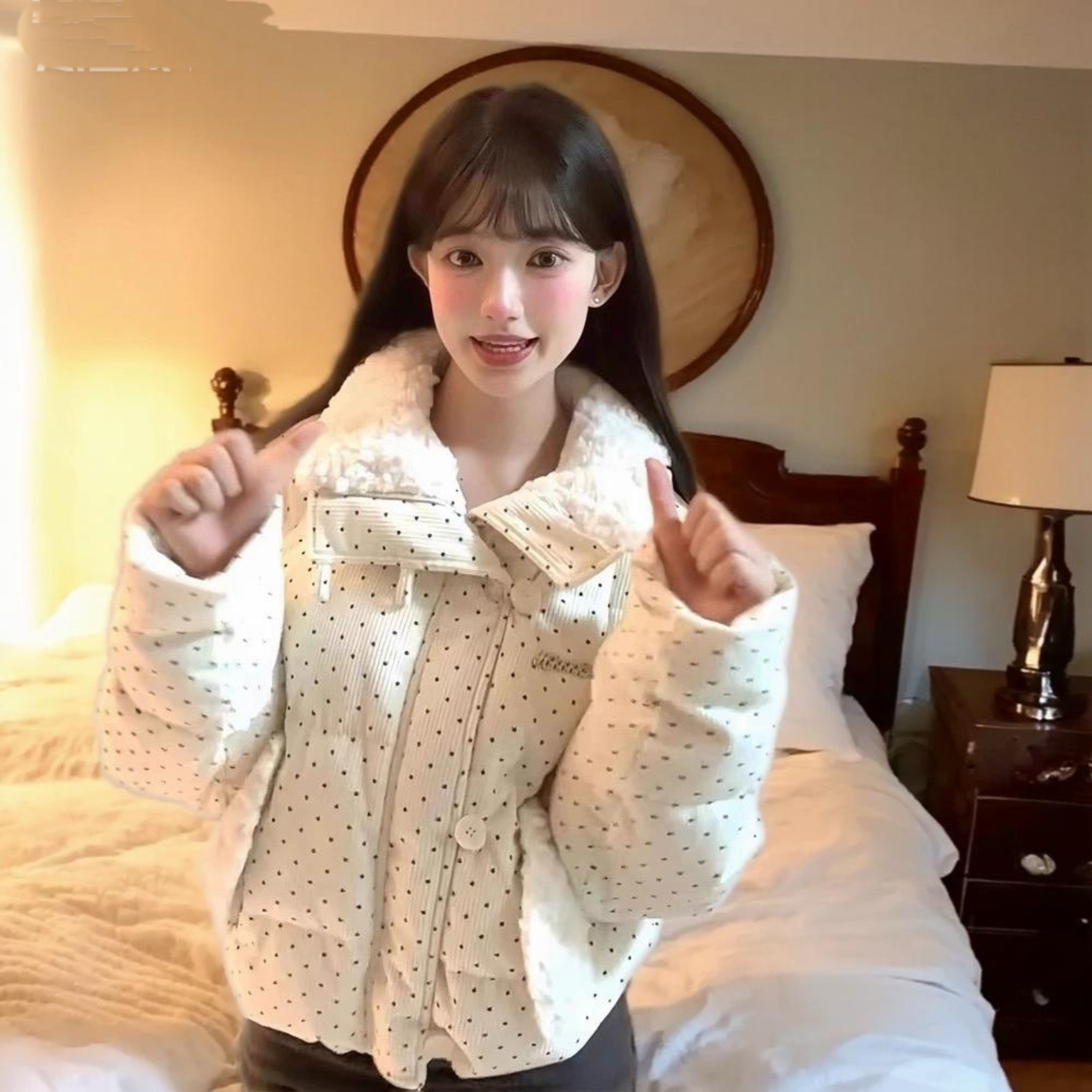 奶呼呼软妹波点面包服加厚软糯外套冬季可爱减龄学院风羽绒棉服女