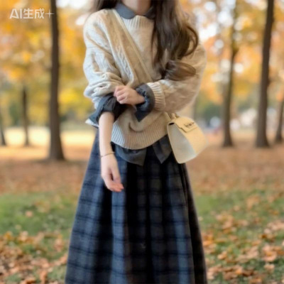 韩系气质感针织连衣裙子女秋季2025新款小个子穿搭一整套装