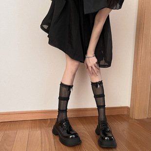 春夏芭蕾风少女亮丝蝴蝶结珍珠中筒袜日系甜美jk小腿袜配皮鞋袜子