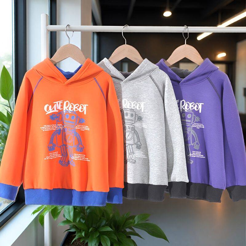 儿童卫衣新品中大男童连帽衫上衣韩版洋气套头衫机器人打底上衣A