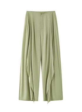 JINYU矜羽【青逸】豆绿肌理阔腿裤女宽松高腰褶皱日常通勤裤