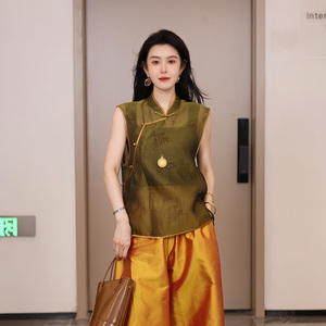 JINYU矜羽【风雅来客-合契】新中式绿色马夹夏款 国风马甲女