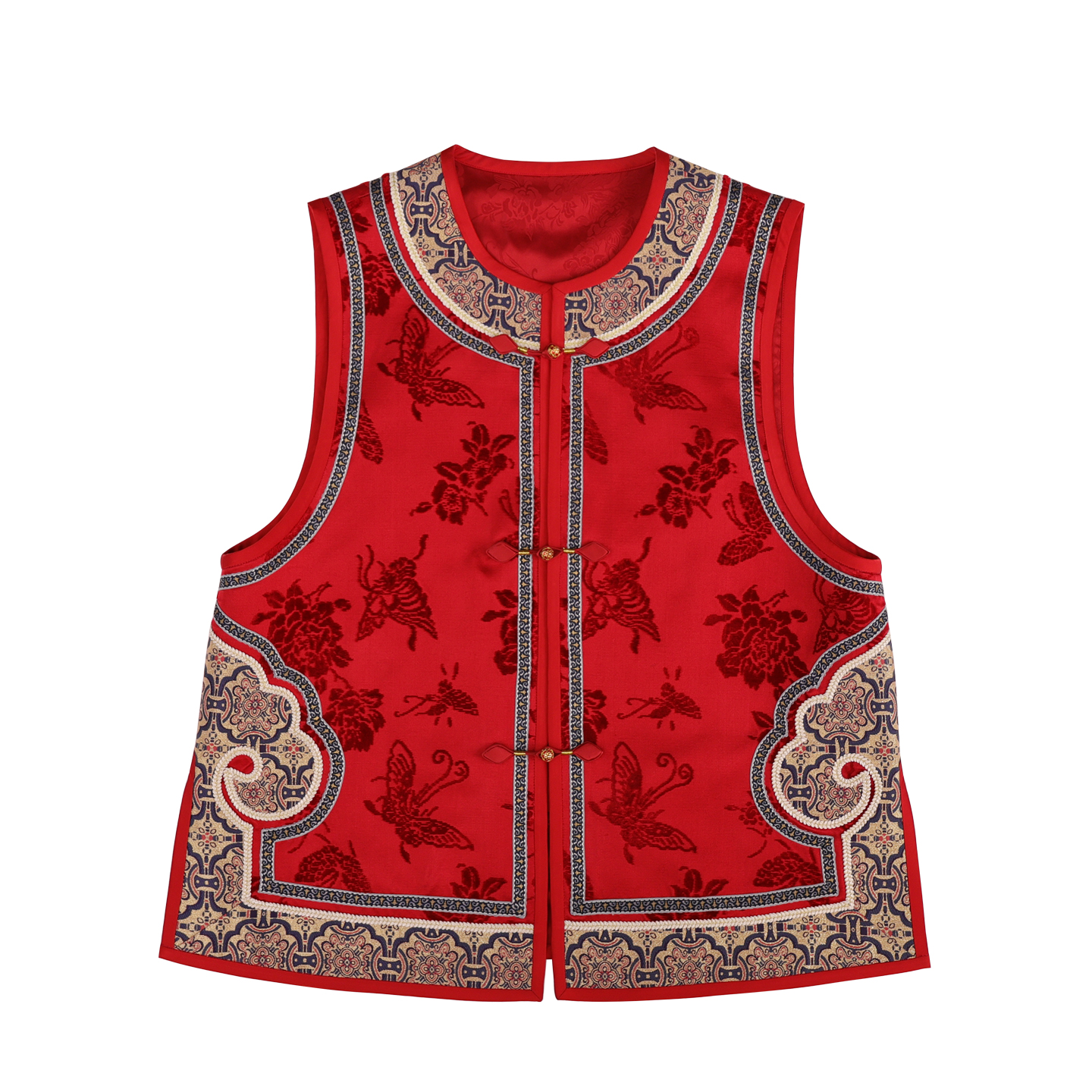 JINYU矜羽【胭烙】新中式红色漳缎马甲上衣秋冬款