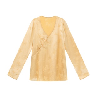 JINYU矜羽【雅朱】新中式红色提花斜襟盘扣衬衫 国风喜庆上衣