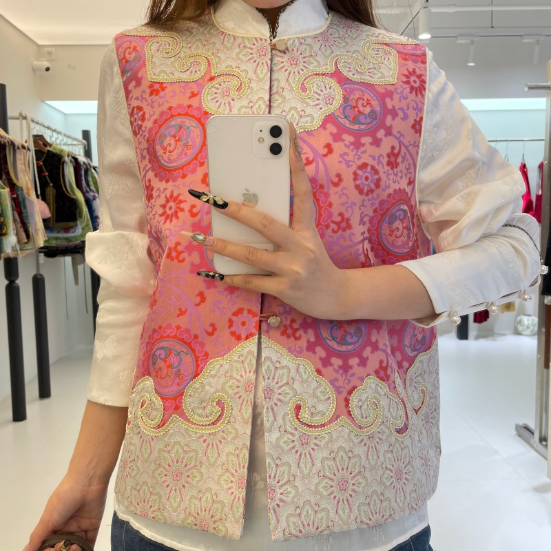 JINYU矜羽 （缠枝太阳）纹重工手工如意头新中式钱小萍宋锦马夹