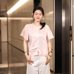 JINYU矜羽【风雅来客-清嘉 】李德喜绞罗樱花粉30门幅短袖衬衫