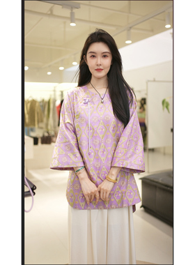 JINYU矜羽【紫菱】新中式紫调盘扣国风蜀沙锦上衣女