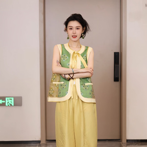 JINYU矜羽【风雅来客-怀真】李德喜宋锦黄绿色无袖新中式马甲