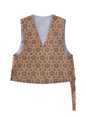 JINYU矜羽【紫金】复古宝相花纹马甲女新中式宽松侧系带坎肩上衣