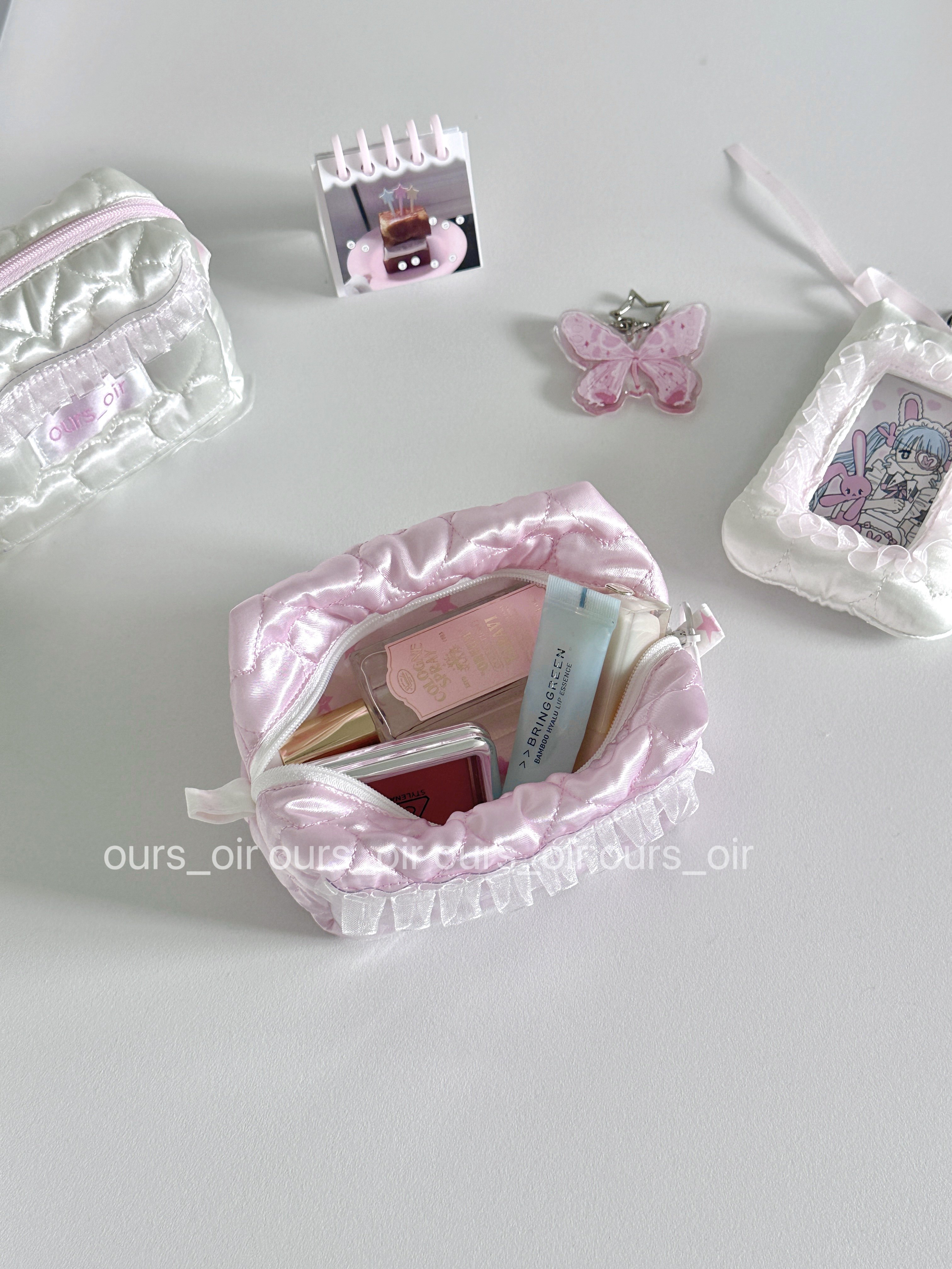 thumbnail for ours_oir|Satin Love Ballet Girly Feeling ins Handmade Cotton Tofu Bag Cosmetic Bag Camera Storage
