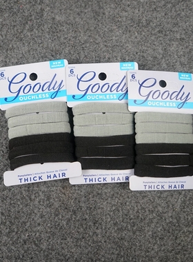 外单歌妮goody ouchless系列扎马尾橡皮筋毛巾圈灰黑色6条装中粗