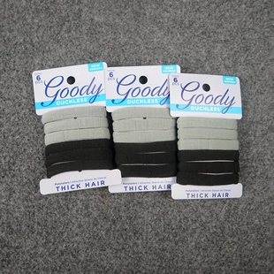 外单歌妮goody ouchless系列扎马尾橡皮筋毛巾圈灰黑色6条装中粗