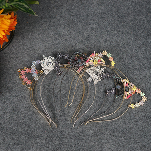 多款全金属猫耳发箍小猫精灵镶钻滴胶彩色花朵闪亮小猫耳朵发箍a