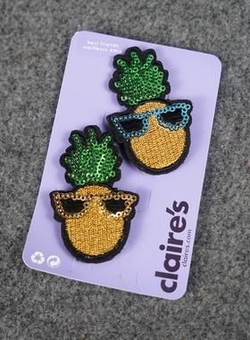 MB1酷菠萝墨镜胸针亮片金丝可爱菠萝饰品儿童胸花2个装