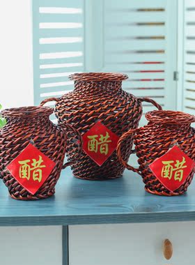 醋妞妞舞蹈道具坛子傣族舞蹈演出酒坛子柳编醋坛儿童民族秧歌道具