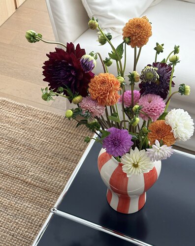 丹麦欧式纯手绘橙白条纹陶瓷花瓶联名设计款摆件高端桌面花插花器