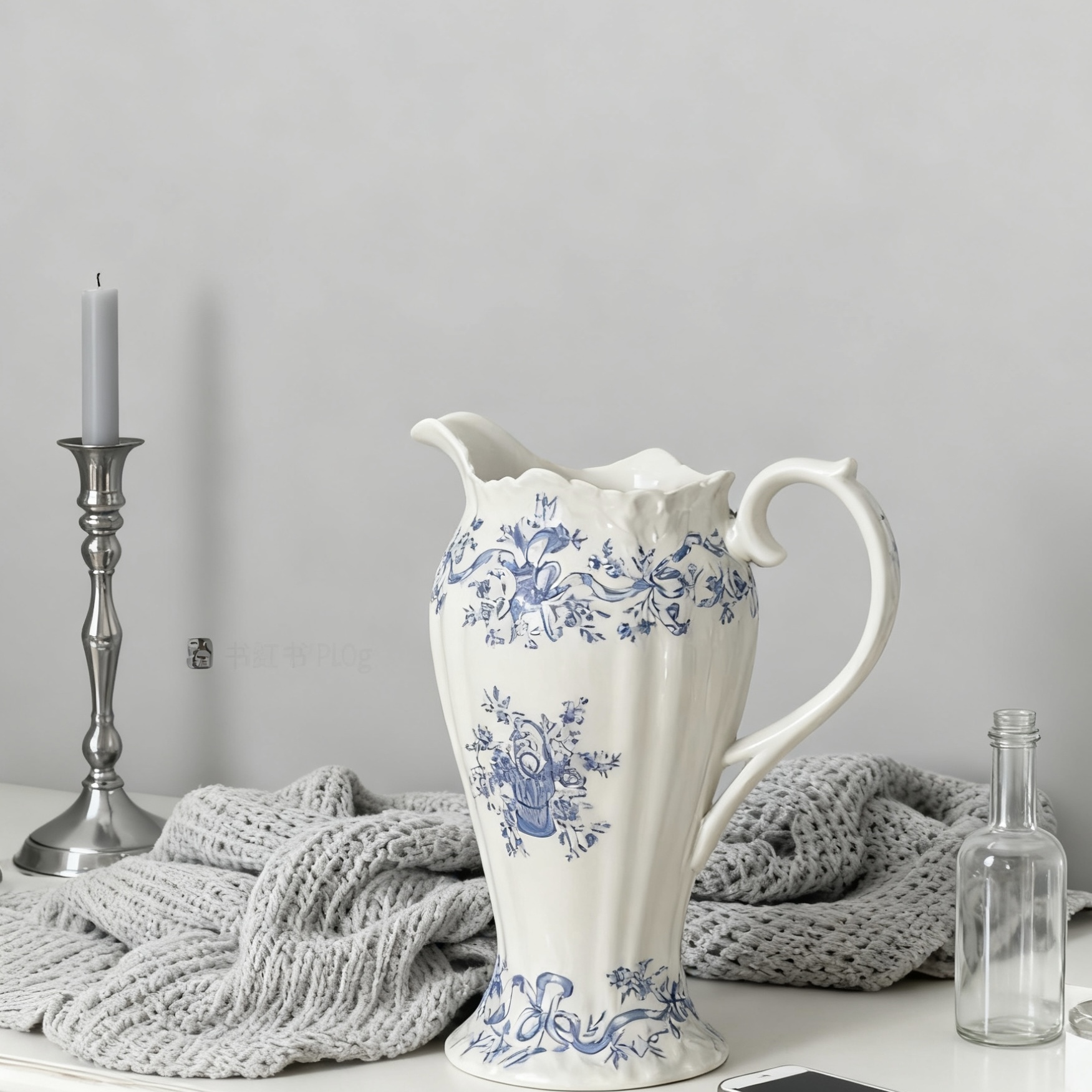 Tlife·Fran·陶瓷奶壶花瓶摆件客厅插花高级感法式浮雕 | 弗朗