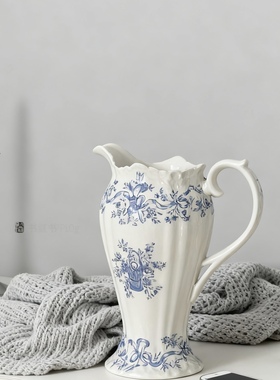 Tlife·Fran·陶瓷奶壶花瓶摆件客厅插花高级感法式浮雕 | 弗朗