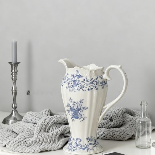 Tlife·Fran·陶瓷奶壶花瓶摆件客厅插花高级感法式浮雕 | 弗朗