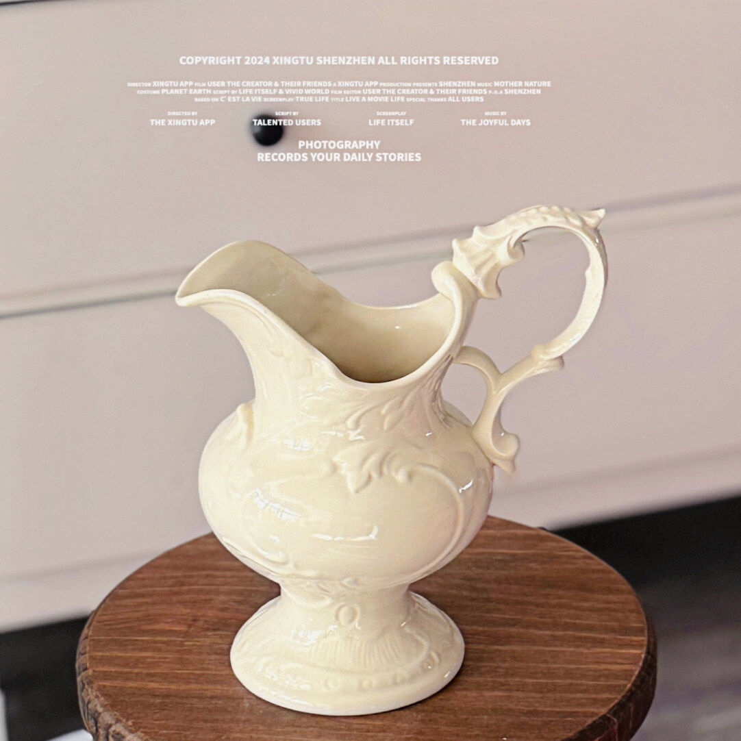 复古森林法式典雅浮雕陶瓷奶壶花瓶摆件干鲜插花水培花器家居装饰