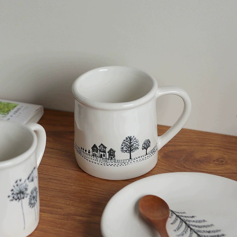 2025春夏合集芬兰Marime高颜值深紫底粉芯素描马克杯早餐盘花朵杯