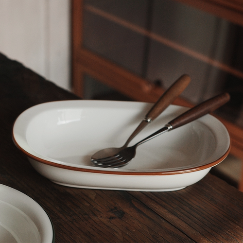 高档酒店日系会所创意圆形描边汤盘菜盘餐具中式餐厅陶瓷深汤盘子