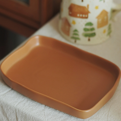 莫兰迪北欧方型置物盘哑光陶瓷家用托盘长方长条早餐甜品咖啡托盘