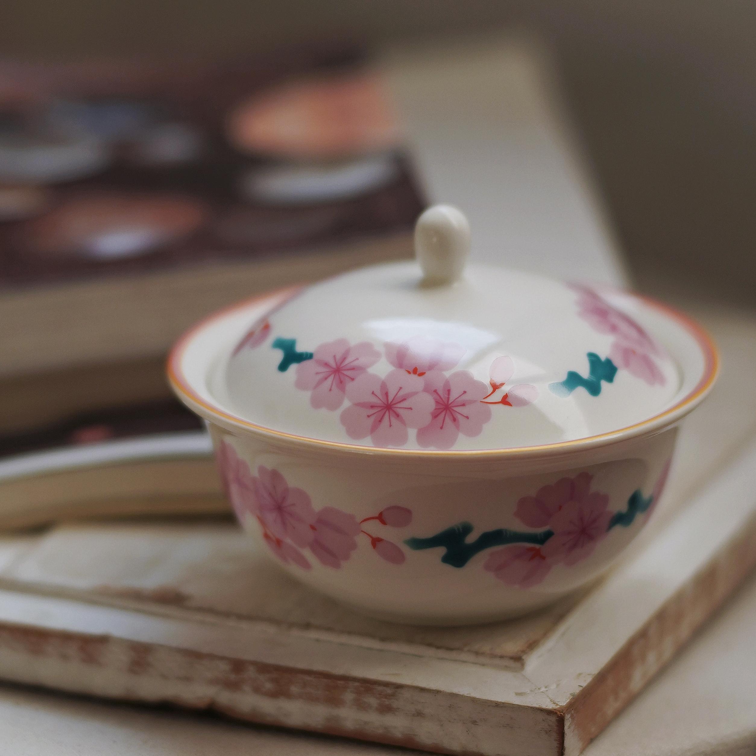国内现货香l兰社家居釉下彩茶碗缸粉色樱花瓷盖碗日式燕窝甜点碗