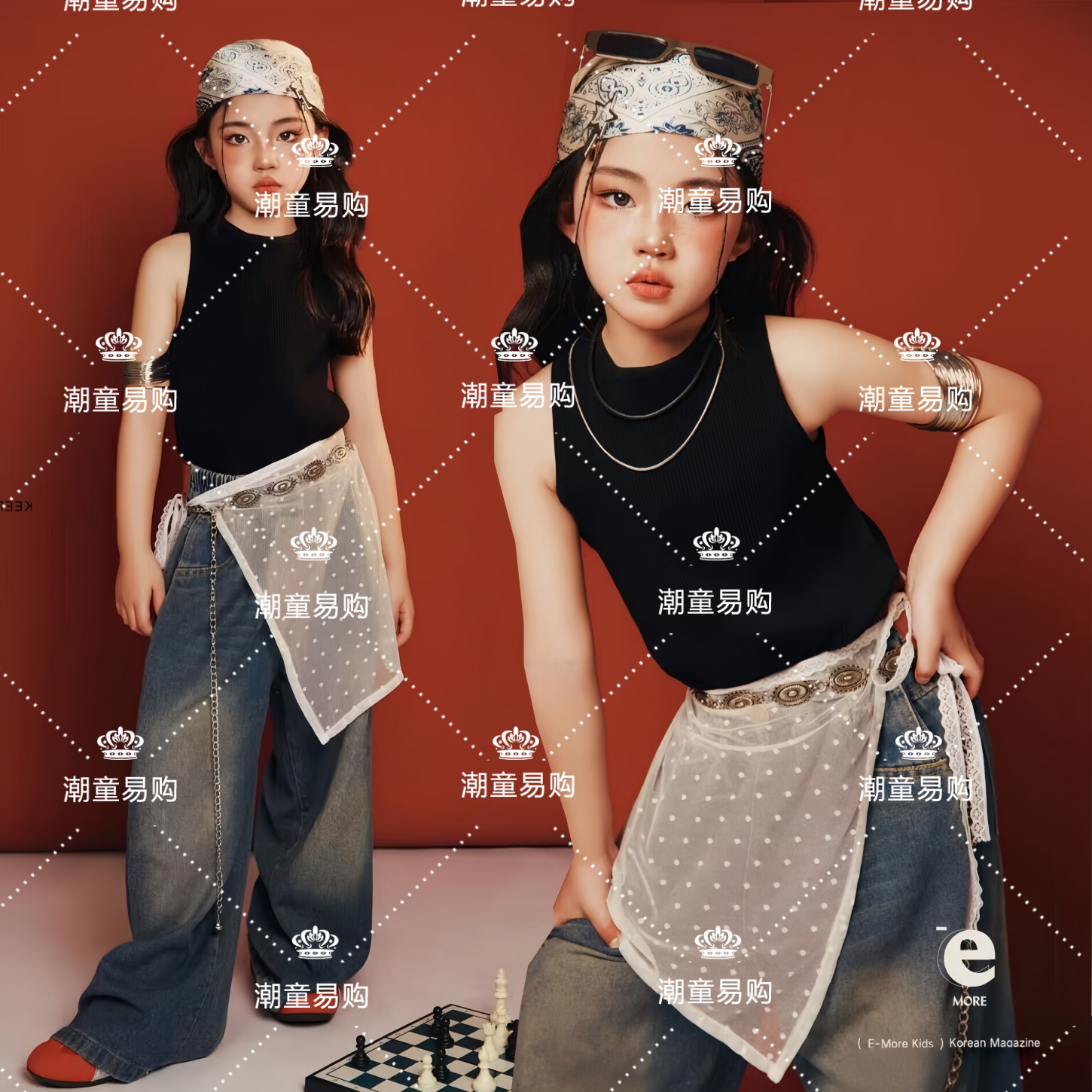 儿童个性街舞复古风时尚拍摄影写真女童T台走秀模特比赛演出服潮