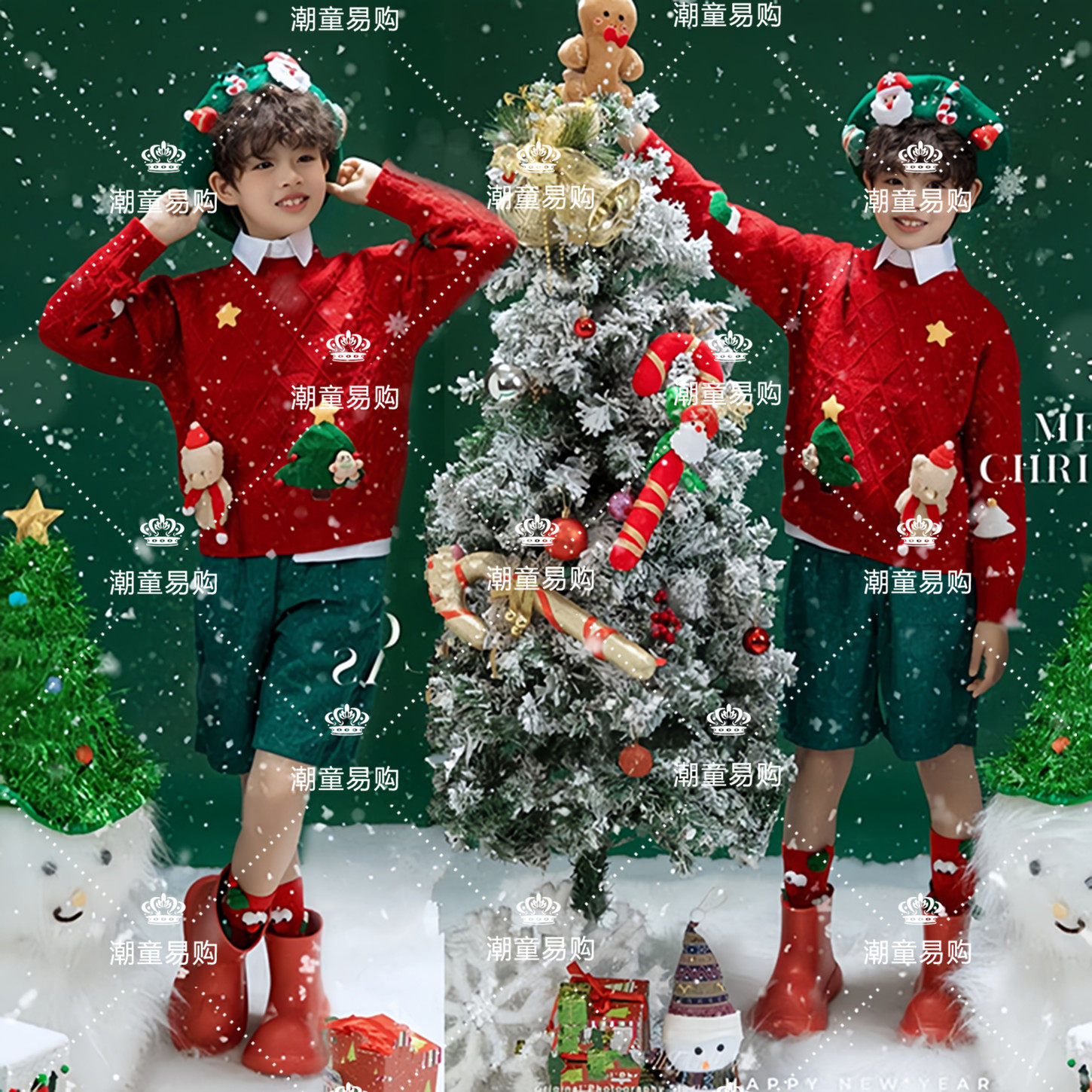 男女童圣诞红色毛衣新年主题写真儿童摄影艺术照走秀表演出潮服装,童装/婴儿装/亲子装,儿童演出服,淘宝优惠券,粉丝福利购,淘宝优惠卷