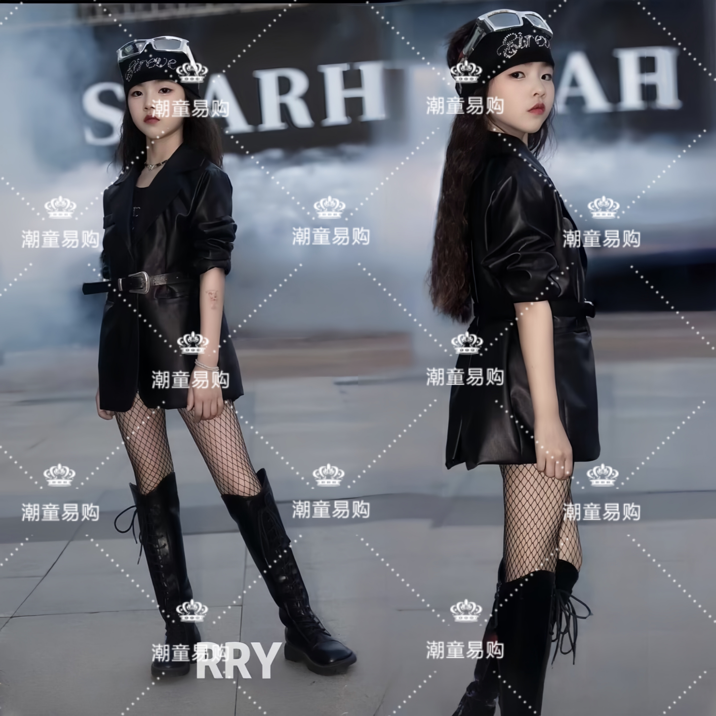 儿童模特炫酷黑色机车皮衣主题舞台走秀大赛演出服女童拍摄影写真