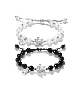 MostShiny纯银貔貅情侣手链女吞金兽猫眼石编织简约手绳生日礼物