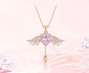 999纯银天使之心项链女ins轻奢小众天使翅膀锁骨链不掉色生日礼物