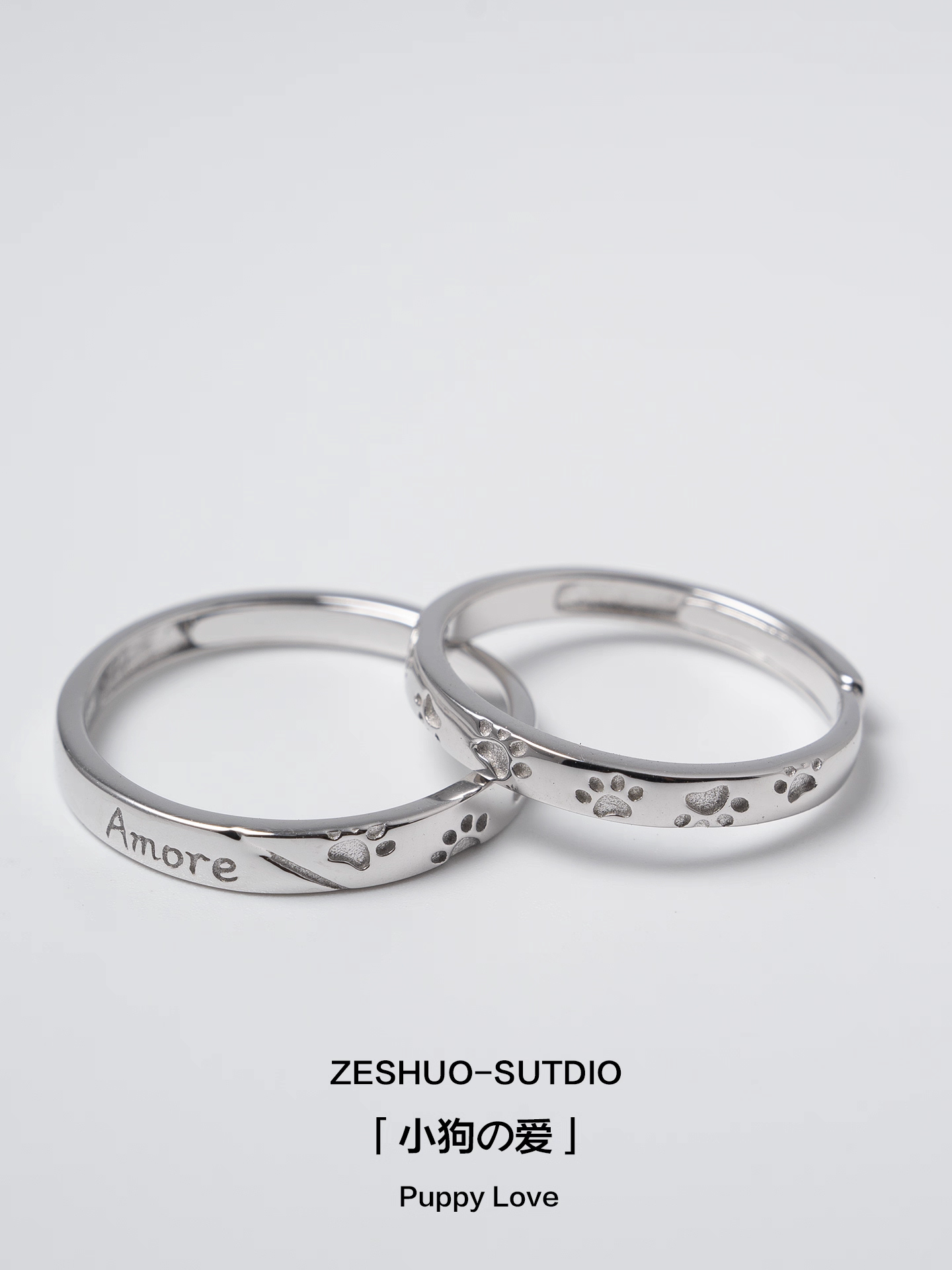 999纯银原创设计狗爪可爱一对款足银情侣一对戒指开口不掉色刻字