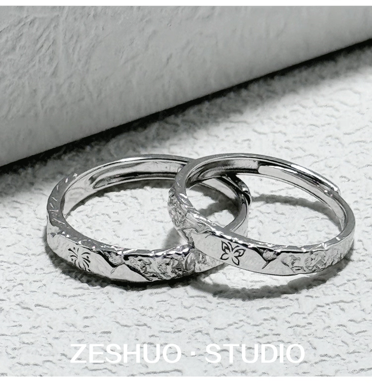 999足银蝴蝶情侣一对戒指素圈小众设计高级感可调节大小送女友